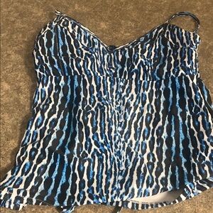 Jessica Simpson Blue and Black Ruched Tankini Swim Top